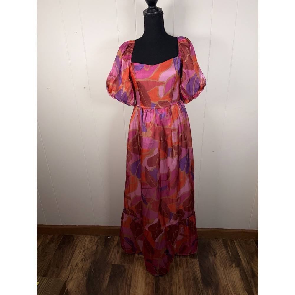 Peach Love California Pink and Orange Abstract Print Maxi Dress
